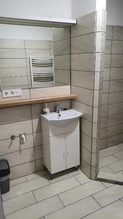 Koupelna v ubytování Peter's Apartman Pápa
