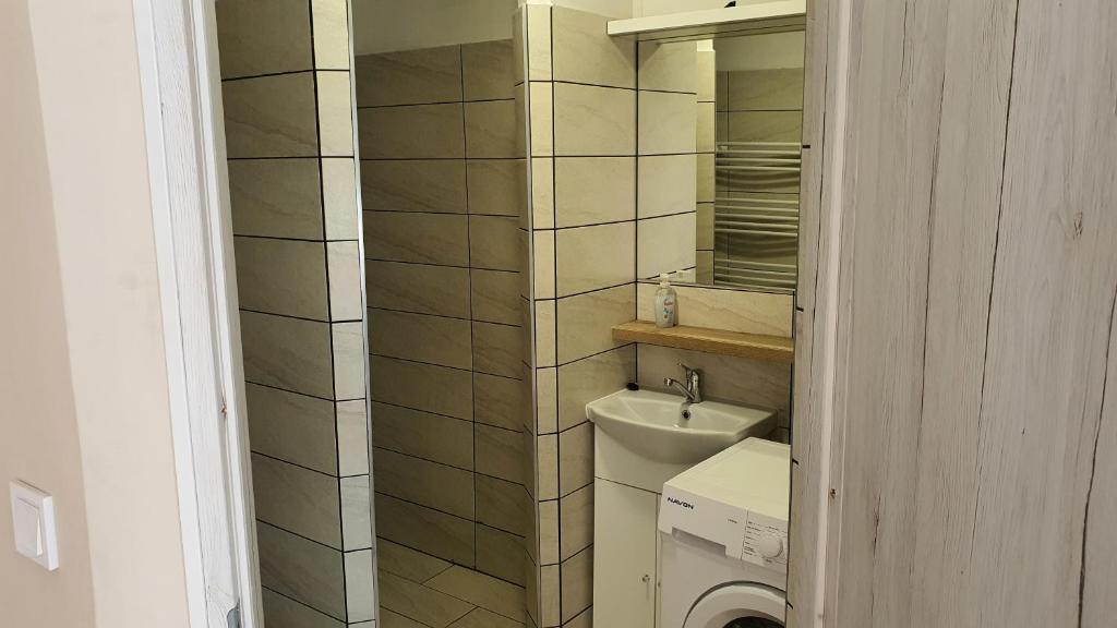 Koupelna v ubytování Peter's Apartman Pápa