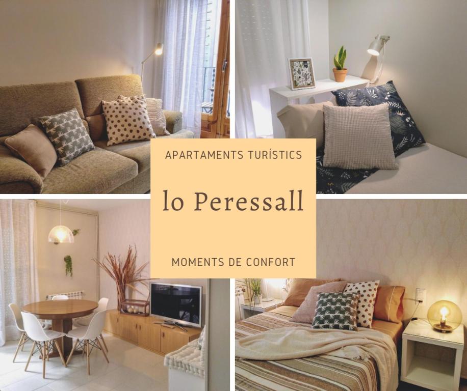 a collage of photos of a living room and a bedroom at Lo Peressall Blanc in Tremp