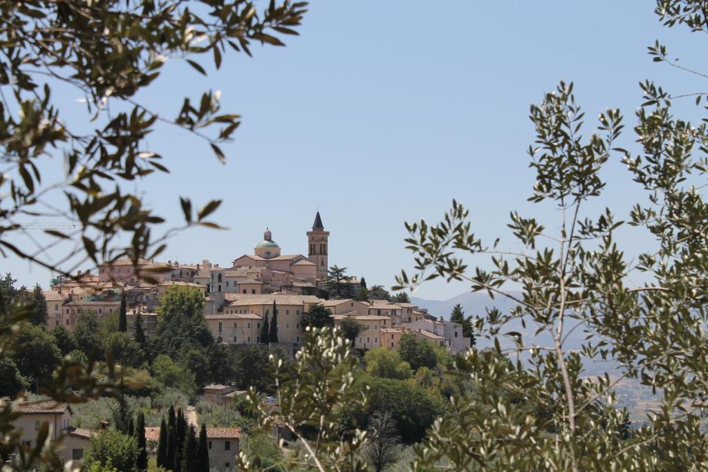 a building on top of a hill with trees at Residenza Sant'Emiliano in Trevi