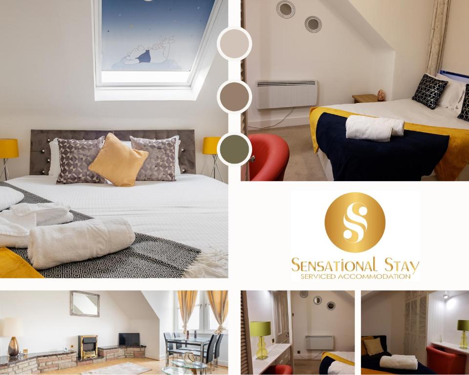 Cama ou camas em um quarto em 2 Bedroom Apt at Sensational Stay Serviced Accommodation Aberdeen - Clifton Road