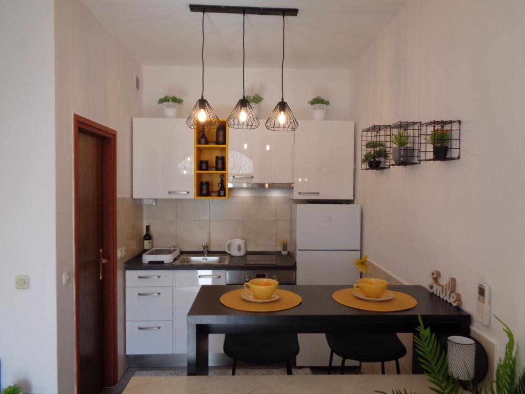 Kuchyň nebo kuchyňský kout v ubytování Apartman M Orebic