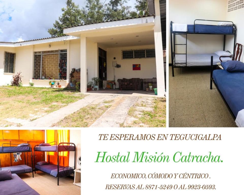 a house with a bunk bed in the back of it at Hostal Mision Catracha in Tegucigalpa