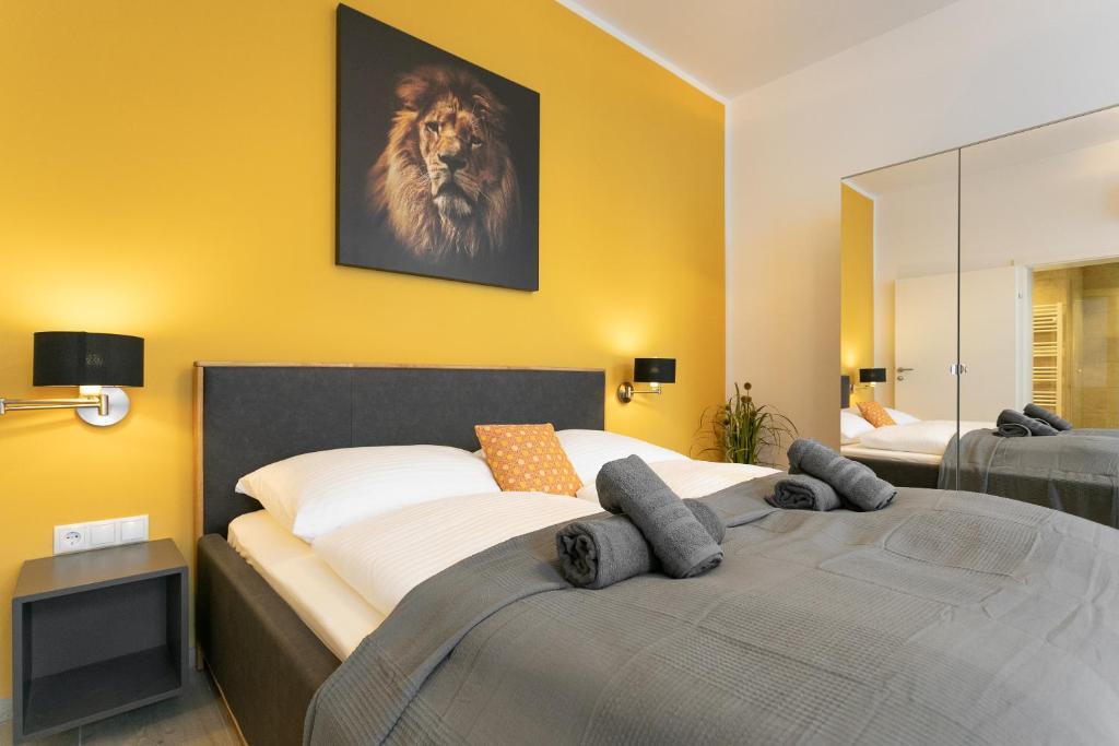 Postel nebo postele na pokoji v ubytování WF-Apartment Westbahnhof