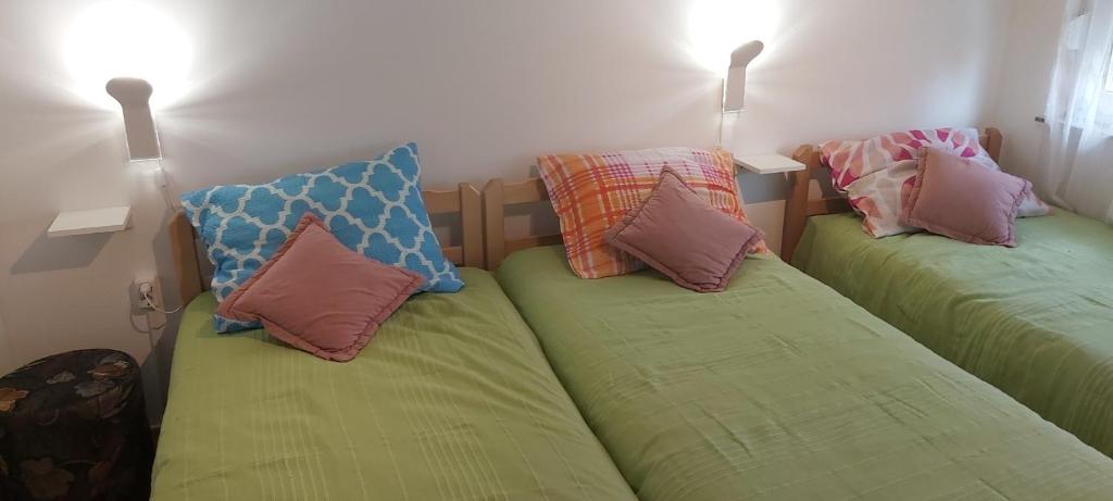 two beds sitting next to each other in a room at Apartman Ljubica in Daruvar
