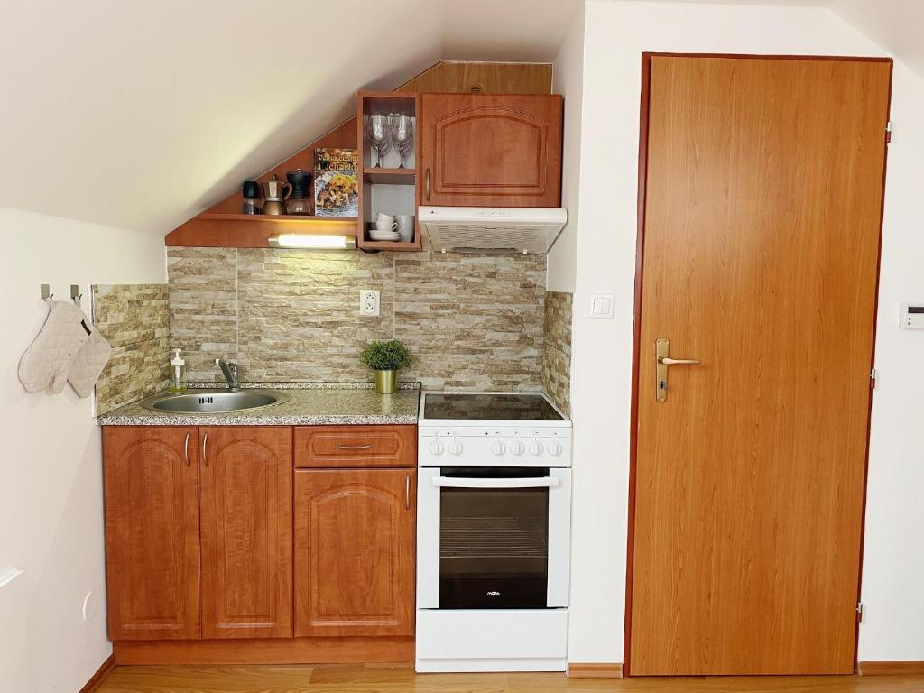 Kuchyň nebo kuchyňský kout v ubytování Apartmán Karlovice