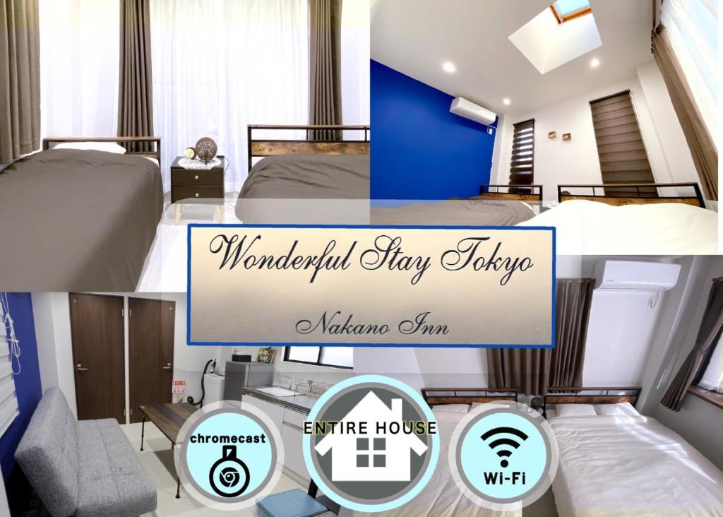 a collage of three pictures of a hotel room at Wonderful stay TOKYO nakanoshinbashi in Tokyo