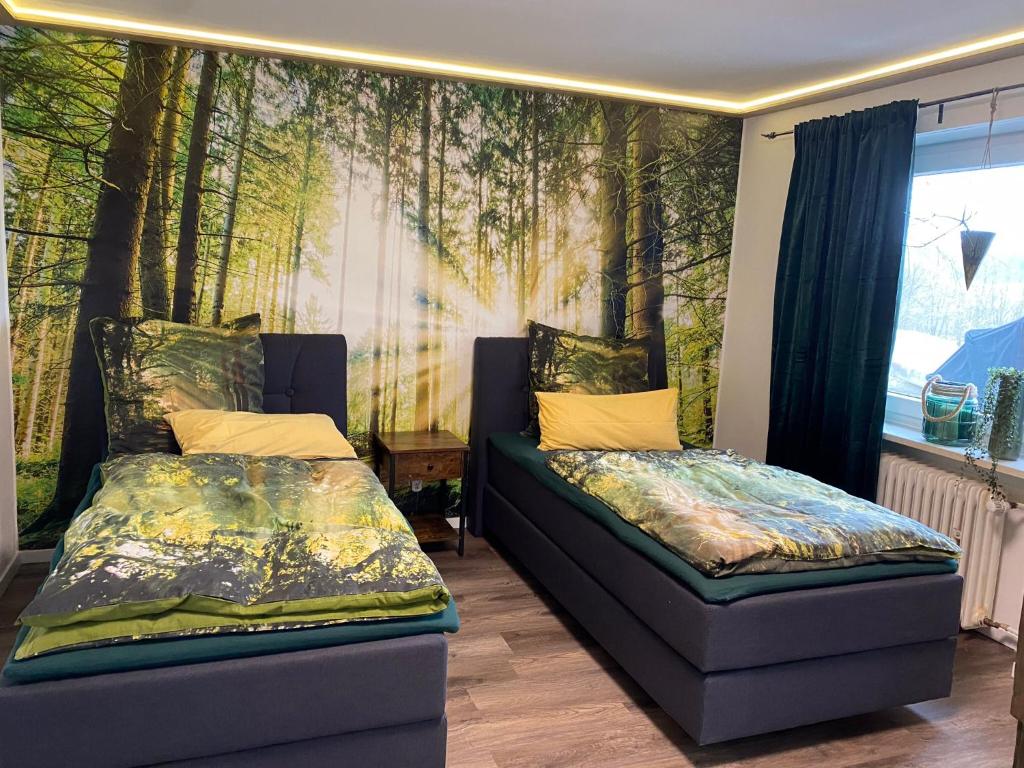 Postelja oz. postelje v sobi nastanitve Ferienwohnung Waldrand bei Geyer -Saal an der Donau-