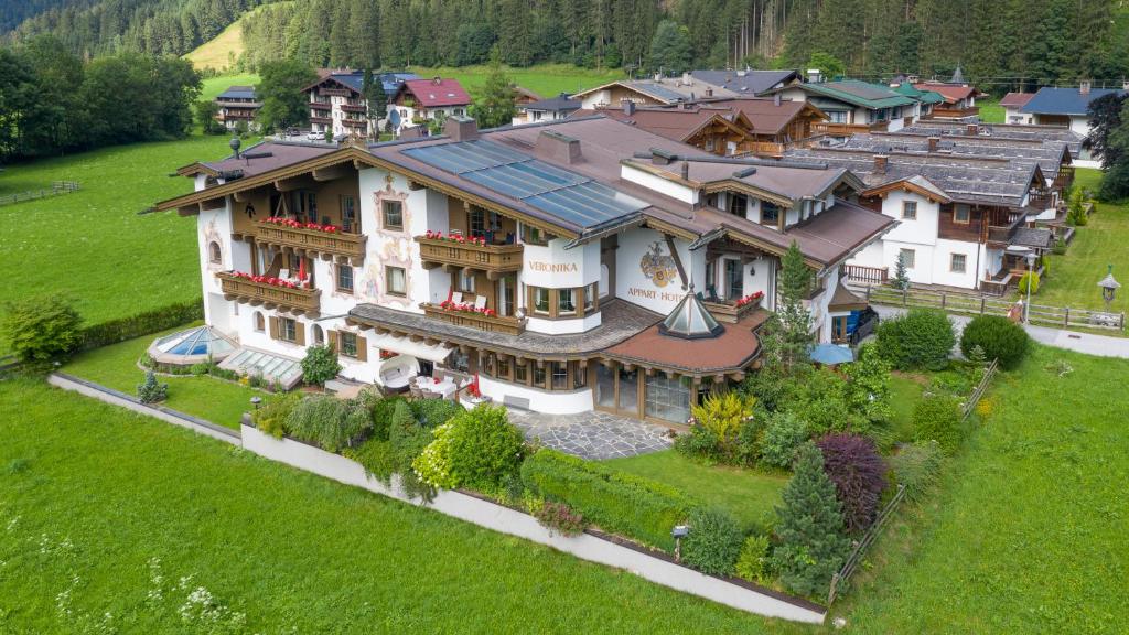 an aerial view of a large house at Apparthotel Veronika in Mayrhofen