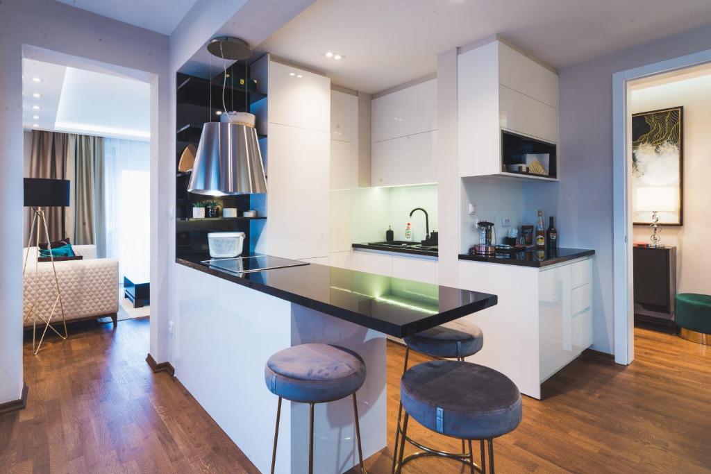 Kuchyň nebo kuchyňský kout v ubytování Majestic Apartment