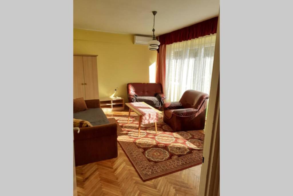 a living room with two chairs and a couch at Andrassy Apartment in Békéscsaba