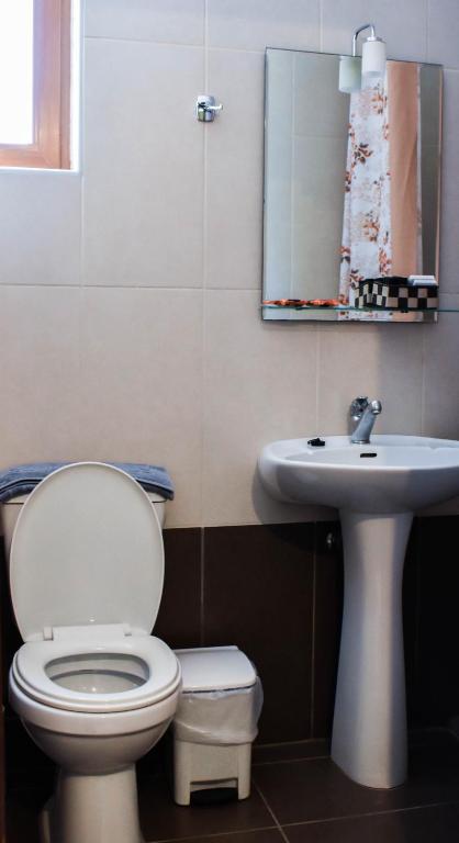 a bathroom with a toilet and a sink at Panorama Hotel in Falasarna