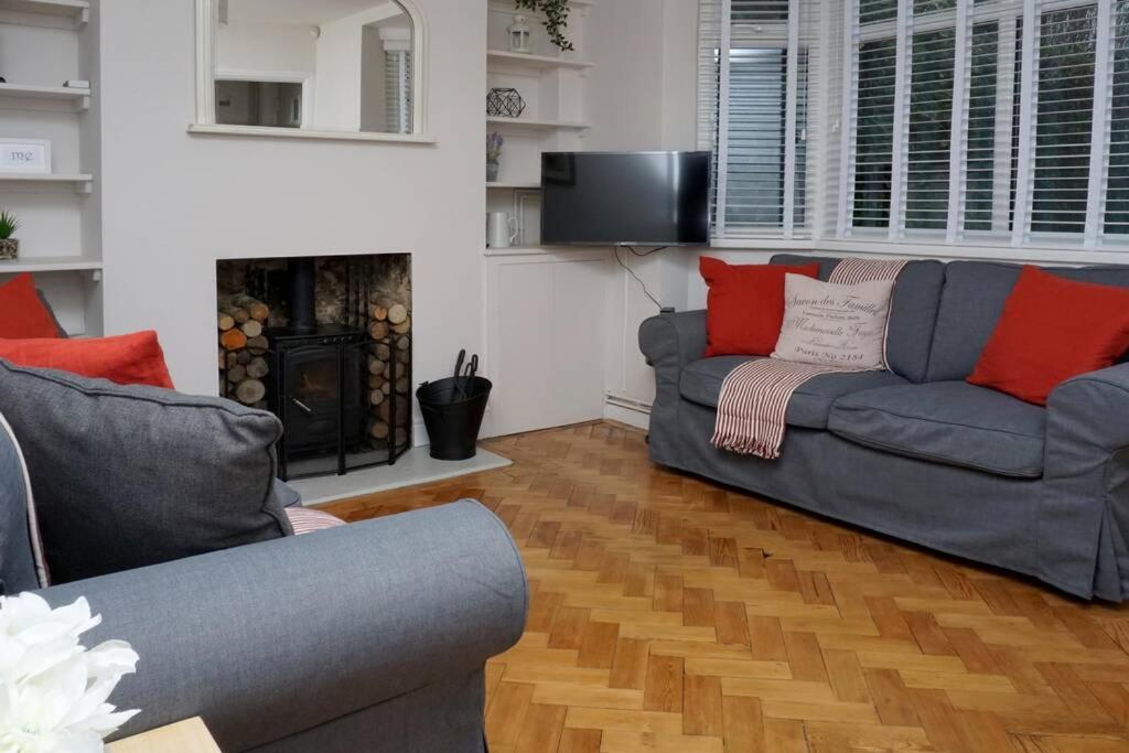 a living room with two couches and a fireplace at Cornwallis House in Oxford