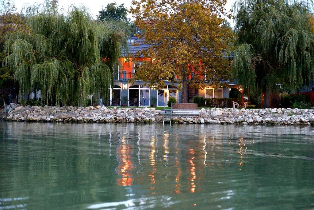 巴拉頓扎佐的住宿－格蘭尼特別墅旅館，树木的水域景观