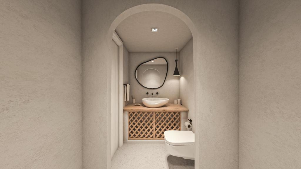 Koupelna v ubytování Oia Memories Suites