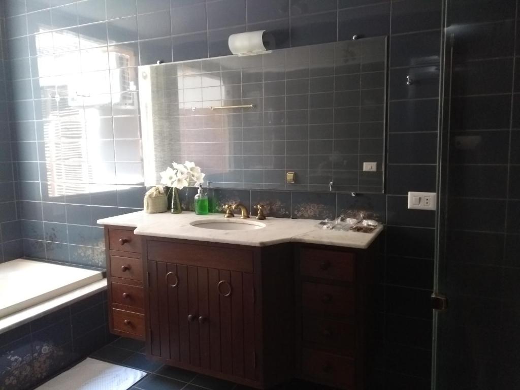 La salle de bains est pourvue d'un lavabo, d'un miroir et d'une baignoire. dans l'établissement LM HOTEL ARAÇATUBA, à Araçatuba