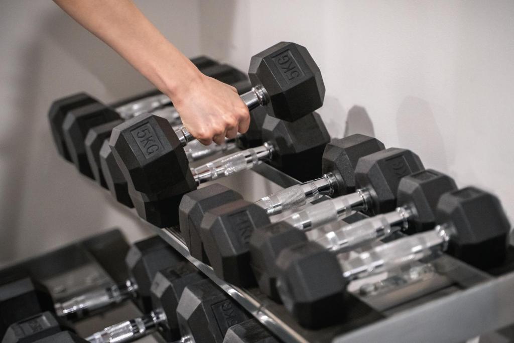 a person is holding a bunch of dumbbells at Hótel Dyrhólaey in Vík