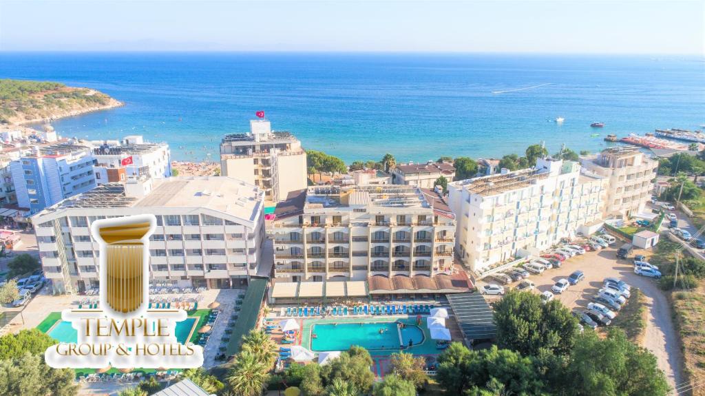 an aerial view of a resort near the ocean at Temple Beach Hotel in Didim