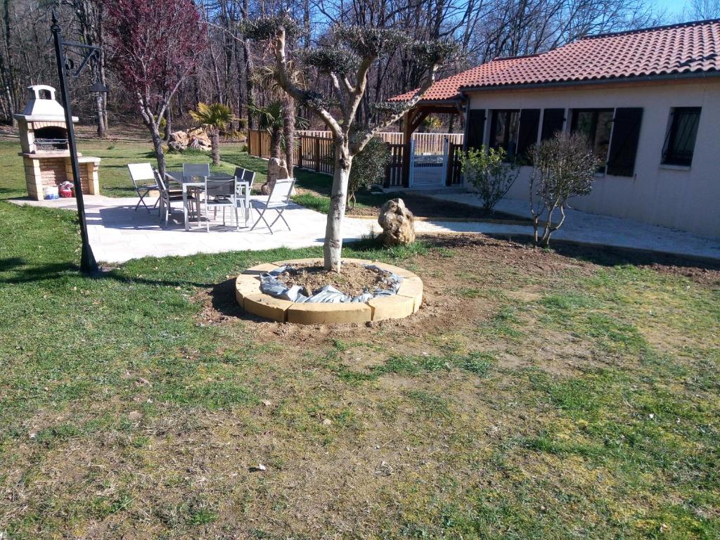 un arbre dans la cour d'une maison dans l'établissement Les pruniers de la cipière, à Peyzac-le-Moustier