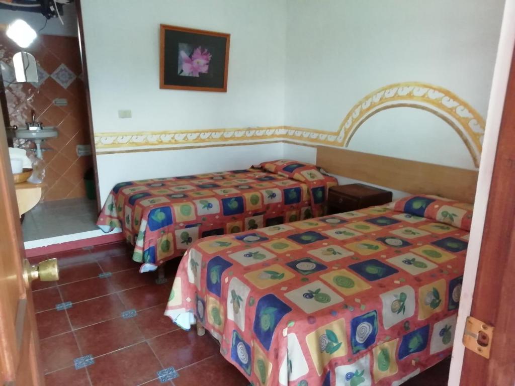 una habitación de hotel con 2 camas en una habitación en Posada Los Naranjos, en Xico