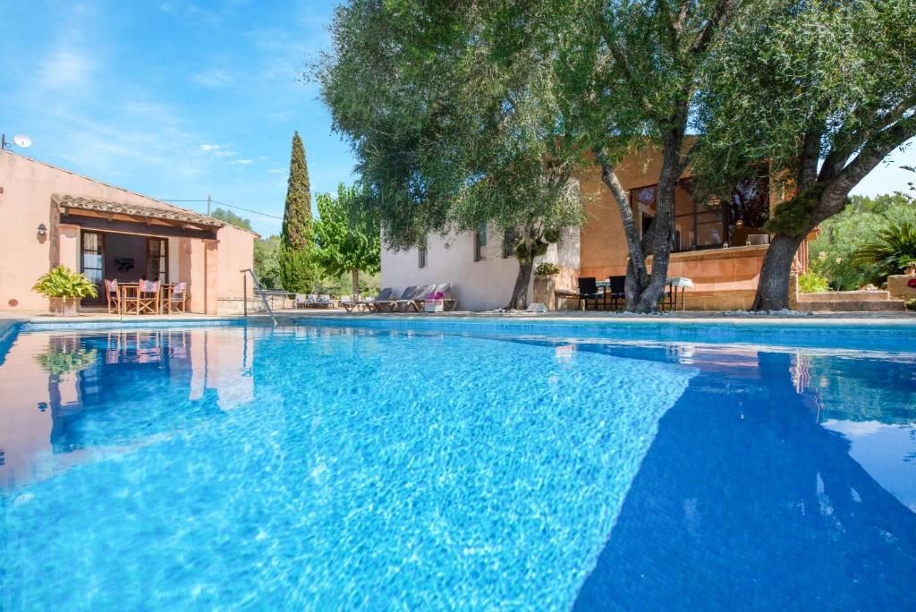 a swimming pool with blue water in a house at Sa Vinyeta in Artá