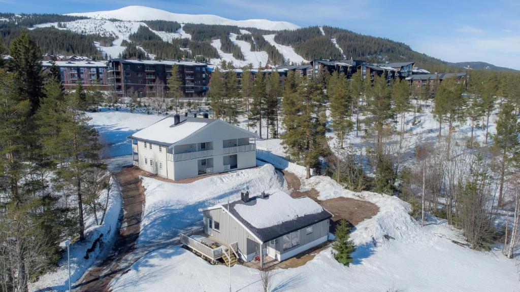 an aerial view of a house in the snow at Fjelltun 12-Sengs in Trysil