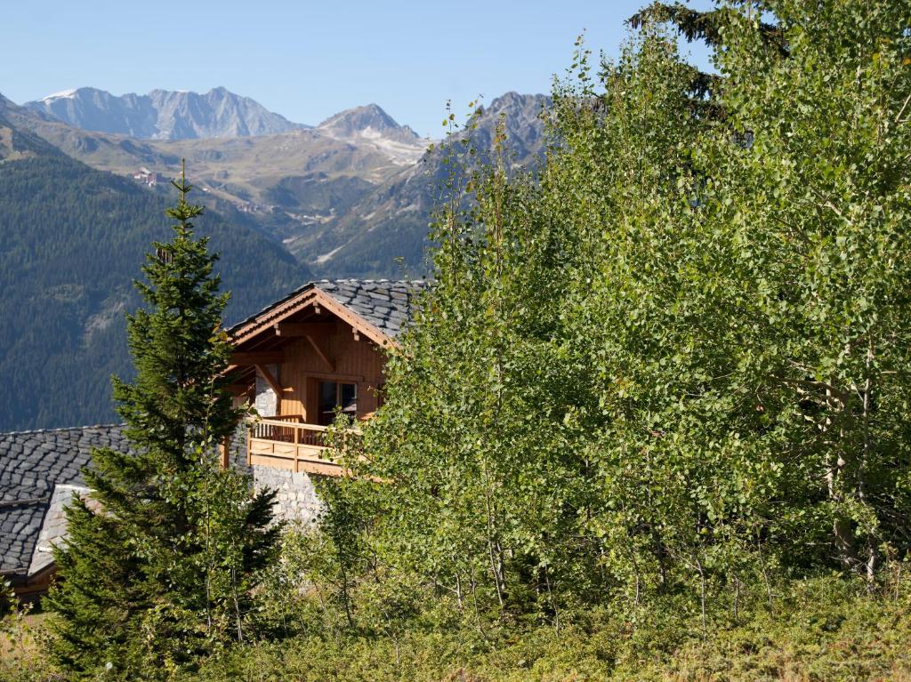 a log cabin in the mountains with trees at CGH Résidences &amp; Spas Chalet Les Marmottons in La Rosière