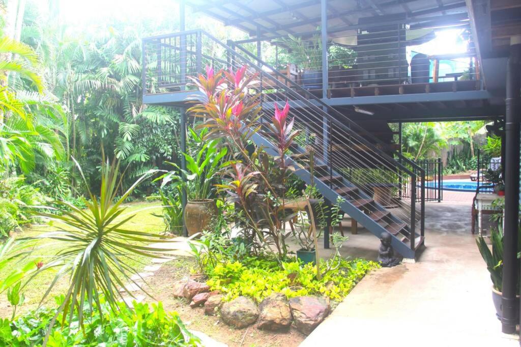 a garden with a staircase in a building with plants at Elevated Tropical House in Casuarina