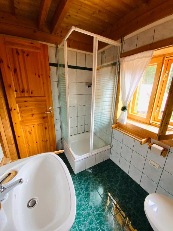 Koupelna v ubytování Zirbitz Hütte mit Sauna und Kamin