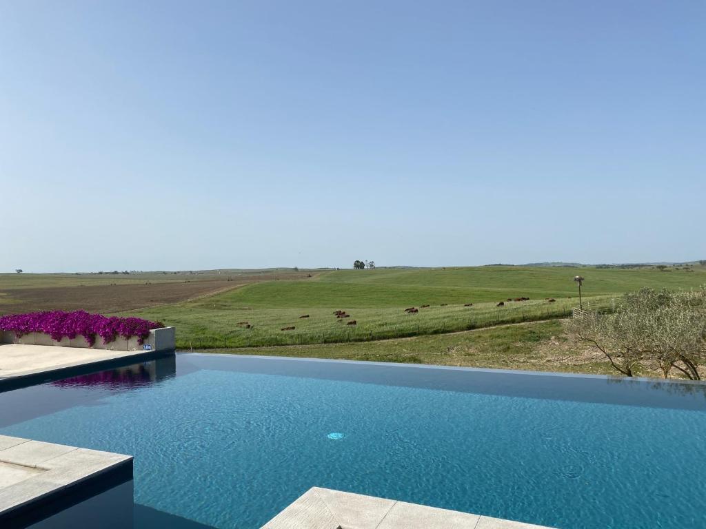 a swimming pool with a view of a field at Monte da Aparica in Galeguinha Grande