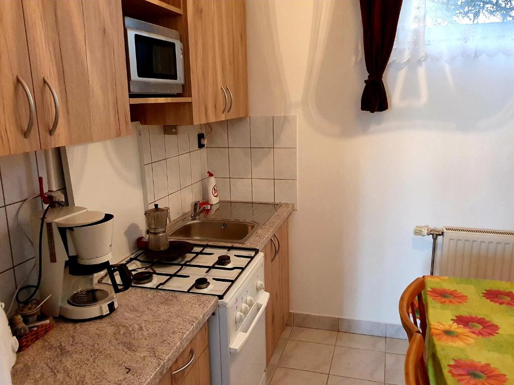 Kuchyň nebo kuchyňský kout v ubytování Szekrény Apartman
