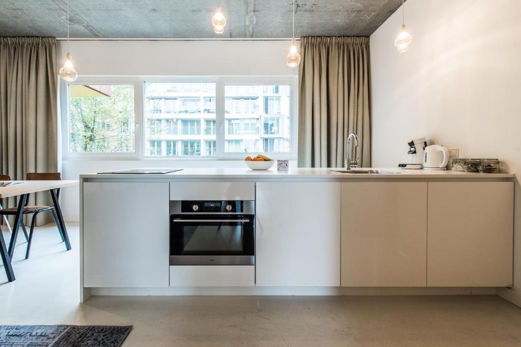 Kuchyň nebo kuchyňský kout v ubytování Houthavens Apartments