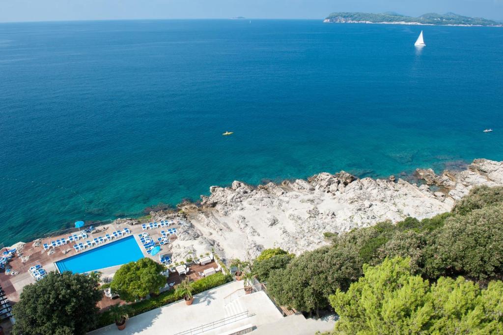 an aerial view of the ocean and a beach at Royal Neptun Hotel in Dubrovnik