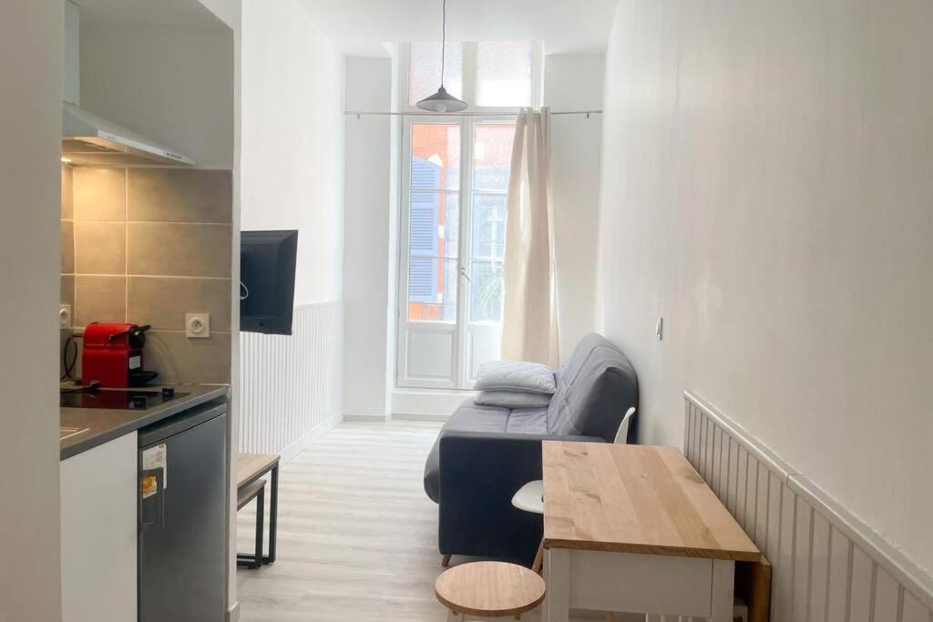 a living room with a couch and a table at Saint Etienne Studio Lot 3 in Toulouse