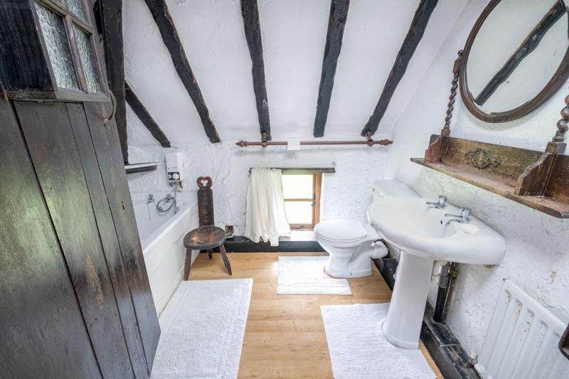 uma casa de banho branca com um lavatório e um WC em The Old Rectory em Coleshill