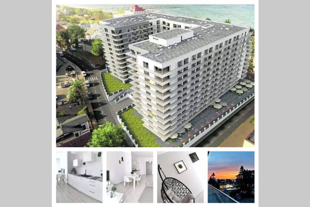 a collage of three pictures of a building at Green Apartment Promenada Gwiazd- widok na morze. in Międzyzdroje