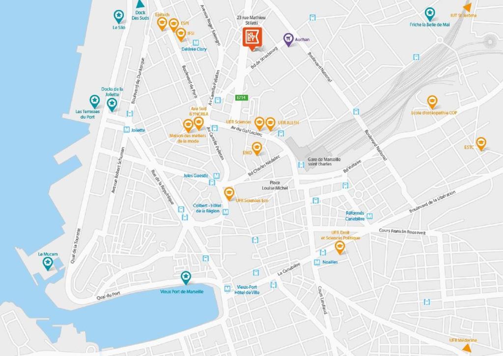 a map of the city of paris with attractions at Résidence Kley in Marseille