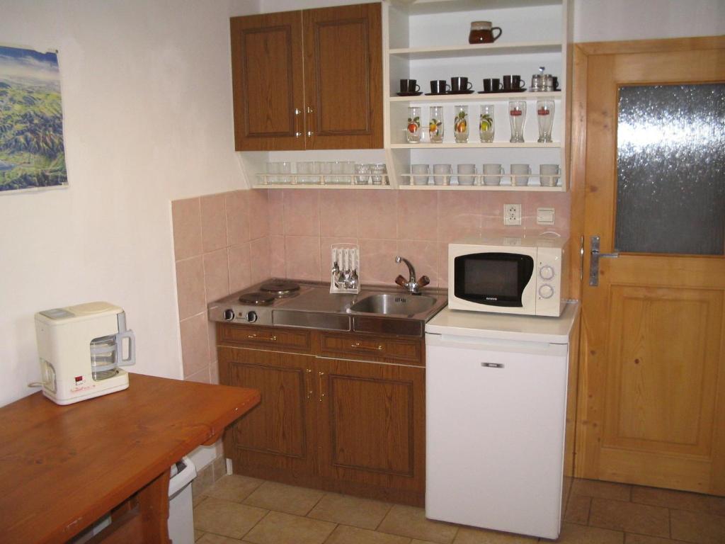 Kuchyň nebo kuchyňský kout v ubytování Apartmány pri Studničke