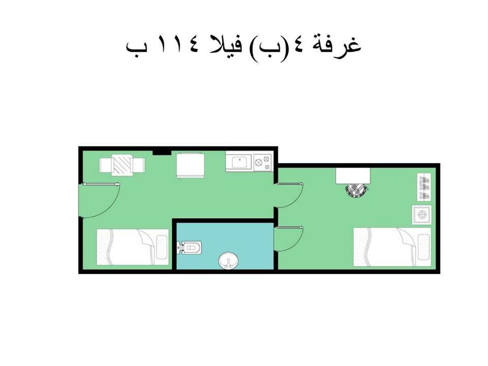 a drawing of a floor plan of a house at no 4and5 Basement Chalets 2 Beds Green Beach on the pool 114b in El Alamein