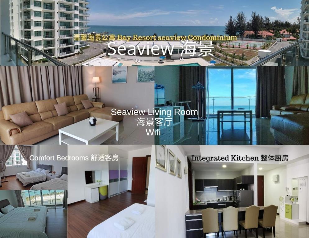 a collage of photos of a living room and a apartment at Bay Resort Condominium in Miri