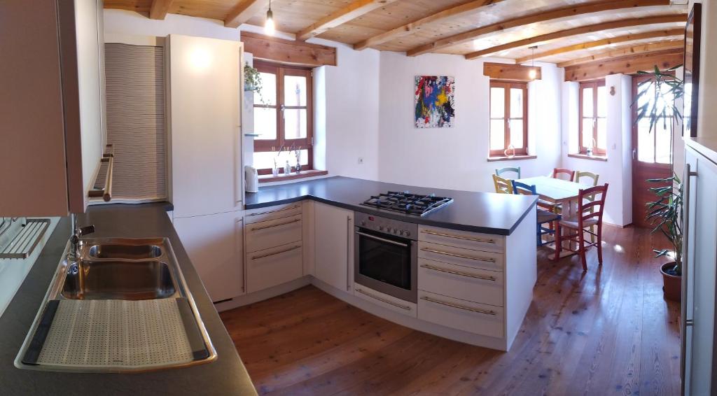 Kuchyň nebo kuchyňský kout v ubytování Apartments Ban Guggugg