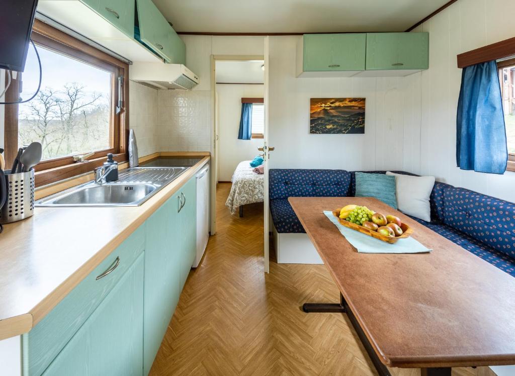 Kuchyň nebo kuchyňský kout v ubytování Mobilheim Chalet - Výrovická přehrada