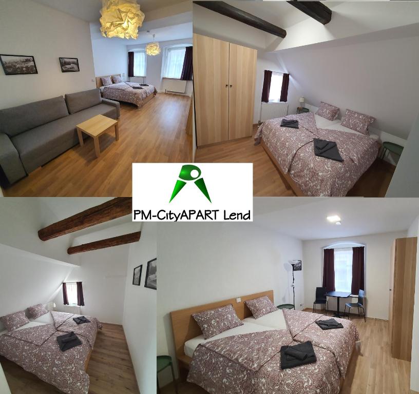 a room with two beds and a living room at PM CityAPART Lend in Graz