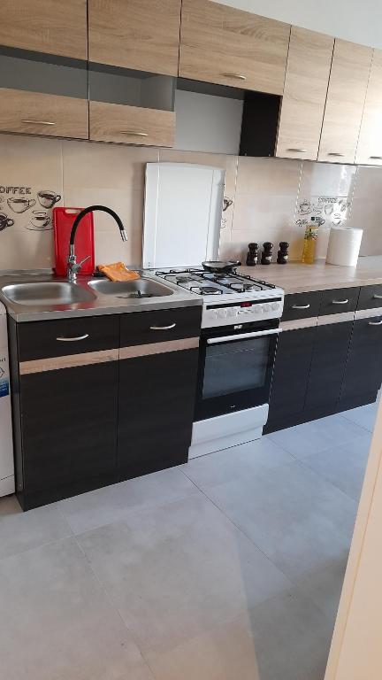 uma cozinha com um fogão e um lavatório em Wiesia2 em Zakopane