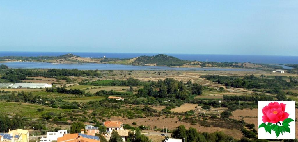 uma vista de uma cidade com uma flor pintada sobre ela em Casa Miriam - Appartamenti vacanze em Villaputzu