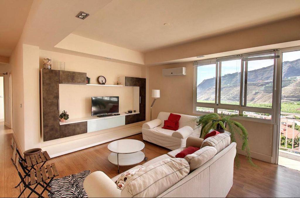 a living room with two couches and a tv at Laureli in Tazacorte