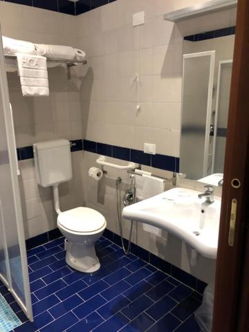 a bathroom with a toilet and a sink at Hotel River Palace in Terracina