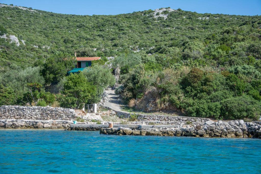 a house on a hill next to the water at House Tvrdica in Tkon