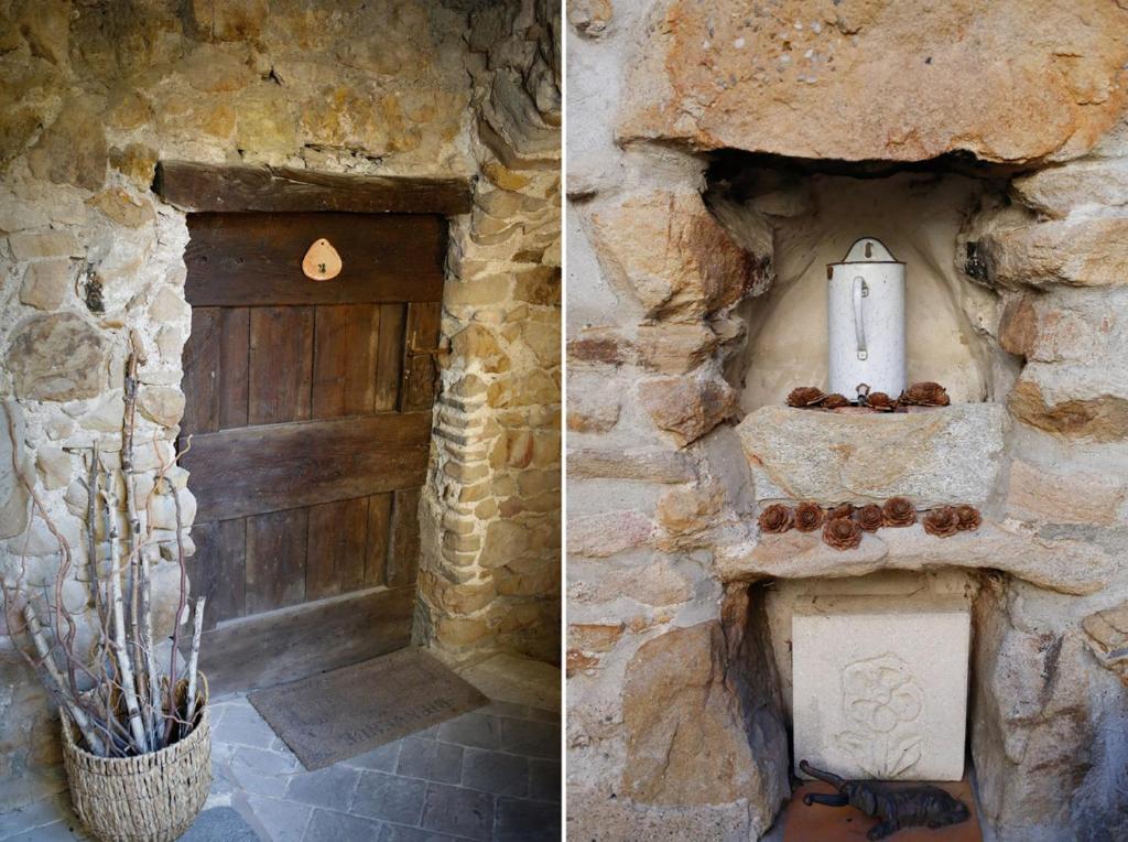 two pictures of a stone building with a door at Le Mas Fraissinet in Saint-Jean-de-Valériscle