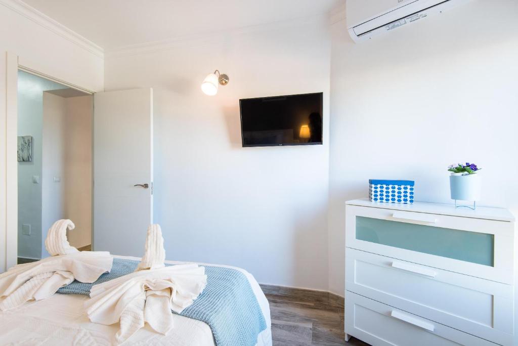 A television and/or entertainment centre at Beachfront apartment Puerto Marina